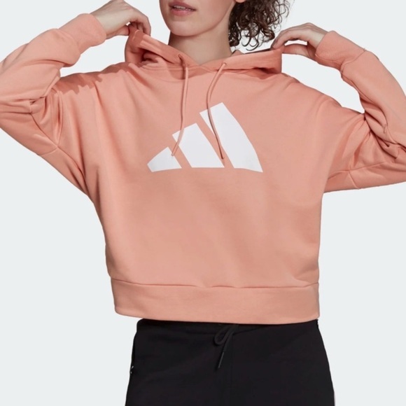 Adidas Womens 2X Sweatshirt Hoodie Future Icons 3 Stripes Rose Pink - Picture 1 of 11